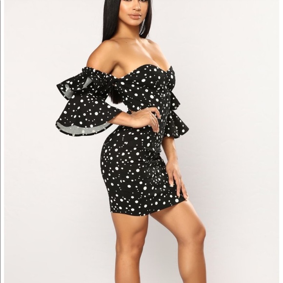 FashionNova Beautiful Pauletta MiniDressBlackWhite - Picture 3 of 8